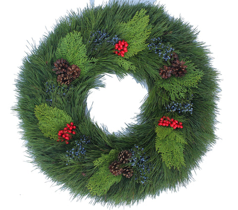 24" FRESH Pine, Arbavida, Blueberry Cedar Wreath